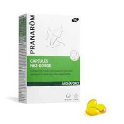PRANARÔM - Aromaforce - Capsules Nez-Gorge - Compléments Alimentaires Aux Huiles Essentielles - Origan(*) - (*) Maintient La Santé Des Voies Respiratoires - 100% Bio - 30 Capsules