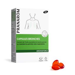 PRANARÔM - Aromaforce - Capsules Bronches - Compléments Alimentaires Aux Huiles Essentielles - Menthe Poivrée - Bon pour des voies respiratoires saines - 100% Bio - 30 Capsules