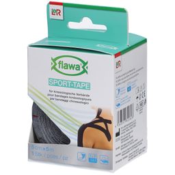 flawa® Sport-Tape pour bandages kinésiologiques 5 cm x 5 m noir