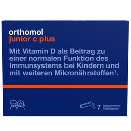 Orthomol junior C plus - mit Vitamin C als Beitrag zu einer normalen Funktion des Immunsystems - Himbeer/Limetten-Geschmack - Direktgranulat