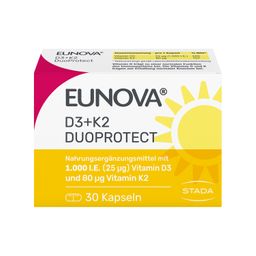 EUNOVA® D3 + K2 DuoProtect – 1.000 I.E. Nahrungsergänzungsmittel zur normalen Funktion des Immunsystems & Erhaltung normaler Knochen