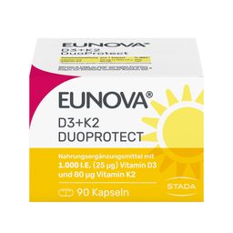 EUNOVA® D3 + K2 DuoProtect – 1.000 I.E. Nahrungsergänzungsmittel zur normalen Funktion des Immunsystems & Erhaltung normaler Knochen