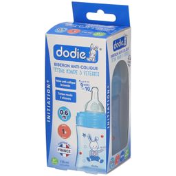 dodie® Initiation+ biberon 150 ml avec tétine débit 1 bleu