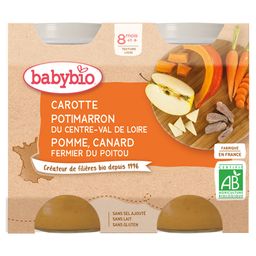 Babybio CAROTTE POTIMARRON DU CENTRE-VAL DE LOIRE POMME CANARD FERMIER DU POITOU ab 8 Monaten