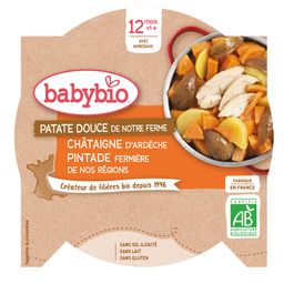 Babybio PATATE DOUCE CHÂTAIGNE D'ARDÈCHE PINTADE FERMIERE DE NOS RÉGIONS ab 12 Monate