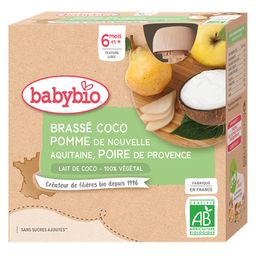 Babybio BRASSÉ LAIT DE COCO POMME DE NOUVELLE-AQUITAINE POIRE DE PROVENCE dès 6 mois