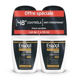 ETIAXIL - Déodorant Anti-transpirant - HOMME - Transpiration Modérée - Aisselles - Contrôle 48h - Roll-on - 50 ml - Lot de 2