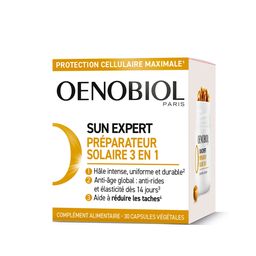 OENOBIOL - SUN EXPERT Préparateur Solaire 3en1 - Complément alimentaire - NOUVEAU-Triple action- Protection cellulaire1 - Hâle intense2 - Anti-âge global3- Prouvé cliniquement - 30 capsules végétales