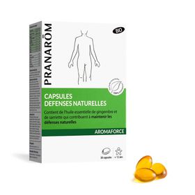 PRANARÔM - Aromaforce - Capsules Défenses Naturelles - Compléments Alimentaires Aux Huiles Essentielles - Gingembre Et Sarriette - Soutient les défenses naturelles - 100% Bio - 30 Capsules