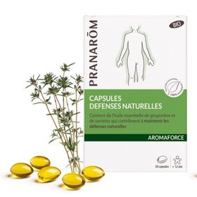 PRANARÔM - Aromaforce - Capsules Défenses Naturelles - Compléments Alimentaires Aux Huiles Essentielles - Gingembre Et Sarriette - Soutient les défenses naturelles - 100% Bio - 30 Capsules