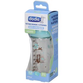 dodie® Flasche Initiation+ Glas 270 ml Anti-Kolik Rundsauger 3 Geschwindigkeiten Vögel 0-6 Monate