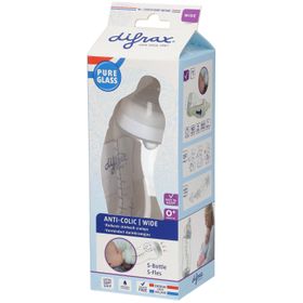 difrax® Biberon S Verre Wide Blanc 0+ mois 310 ml