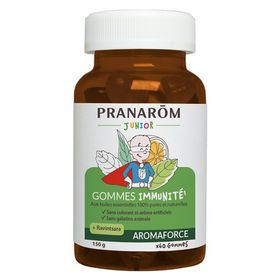 PRANARÔM - Aromaforce Junior - Gommes Enfant Imunité Ravintsara - Renforce Les Défenses Naturelles - Aux Huiles Essentielles - Vegan - Sans Colorant Ni Arôme Artificiels - Dès 6 Ans - Cure 1 Mois