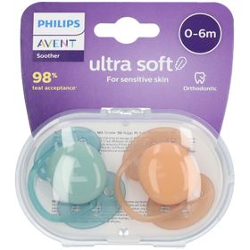 AVENT Sucette ultra soft Vert - Orange 0-6 Mois (Couleur non sélectionnable)​