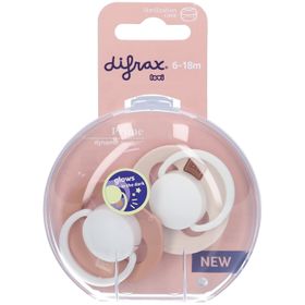 Difrax Dynamic Sucette 6-18m Prime Glow ivoire/bleu
