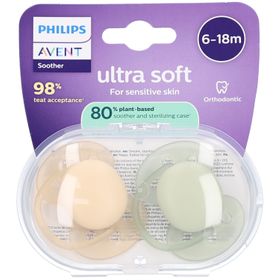 Philips Avent Schnuller ultra soft 6-18 Monate Doppelpack olive/pfirsich