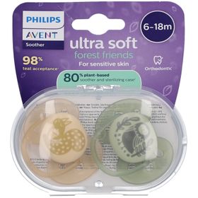 Philips Avent Schnuller ultra soft Forest Friends 6-18 Monate Doppelpack beige/grün