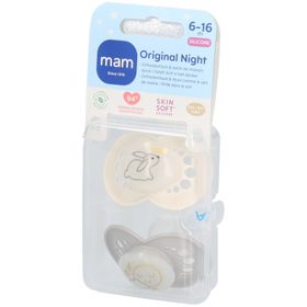MAM Original Night Schnuller 6-16 Monate Hase/Mond 2 Stück Leuchtend