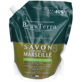 BEAUTERRA Savon Liquide de Marseille Parfum Menthe Citron Recharge