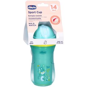 Chicco Sport Cup 266 ml 14m+ - Isothermische Trinkflasche mit weichem Strohhalm - Blau