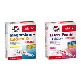 Doppelherz® Eisen-Femin DIRECT + Doppelherz® aktiv Magnesium + Calcium + D3 DIRECT