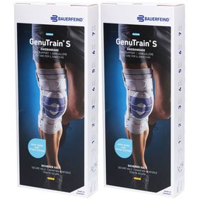 BAUERFEIND® GenuTrain S Aktive Kniebandage mit seitlichen Gelenkstabilisatoren Gr. 5 Rechts Titan