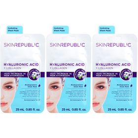 Skin Republic® Masque en tissu à l'acide hyaluronique et au collagène