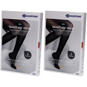 BAUERFEIND VenoTrain micro bas noir - Bas de compression médicale - AD CCL2 Taille S normal/court pied ouvert
