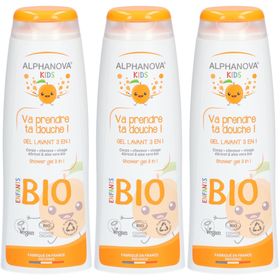ALPHANOVA® Kids Gel Lavant bio 3 en 1 "Va prendre ta Douche" Abricot