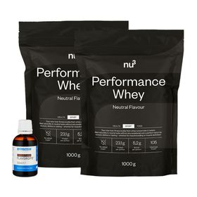 nu3 Performance Whey, Neutral - Poudre de protéine + MyProtein FlavDrops, Chocolate, Flavour Drops