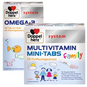 Système Doppelherz® famille OMEGA-3 + système MULTIVITAMINE MINI-TABS famille