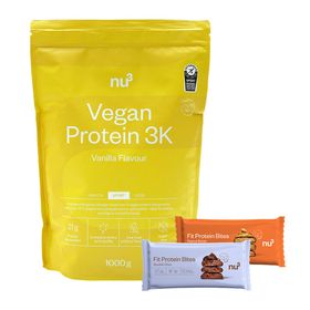 nu3 Vegan Protein 3K Shake, Vanille + nu3 Fit Protein Bites Peanut Butter + nu3 Fit Protein Bites Double-Choc