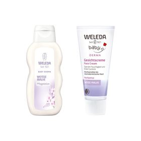 WELEDA Lait soin bébé à la mauve blanche + WELEDA Crème visage bébé à la mauve blanche