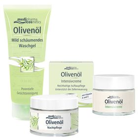 medipharma cosmetics Olivenöl Intensivcreme + medipharma cosmetics Olivenöl Nachtpflege + medipharma cosmetics Olivenöl Mild schäumendes Waschgel