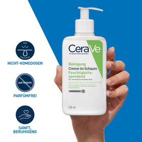 CeraVe Creme-zu-Schaum Reinigung für normale bis trockene Haut, Gesichtsreinigung & Make-up-Entferner, mit 3 essenziellen Ceramiden & Hyaluron