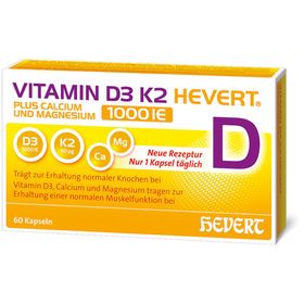 HEVERT Vitamine D3 K2 plus Calcium et Magnésium 1000 UI