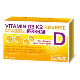 Vitamin D3 K2 Hevert plus Calcium und Magnesium 2000 IE