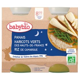 BABYBIO Menü Pastinaken aus Centre-Val de Loire, grüne Bohnen aus Hauts-de-France, Camargue-Reis