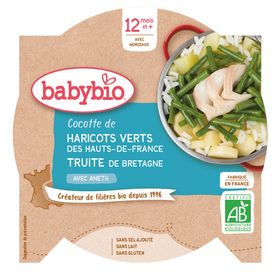 Babybio COCOTTE DE HARICOTS VERTS DES HAUTS-DE-FRANCE TRUITE DE BRETAGNE À L'ANETH ab 12 Monate