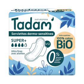 TADAM' – Hautfreundliche Feuchttücher aus Bio-Baumwolle – Ultra Fine Super +, 12er-Pack