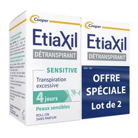 ETIAXIL - Déodorant Détranspirant - Traitement Transpiration Excessive - Aisselles - SENSITIVE - Peaux Sensibles - 15 ml Lot de 2