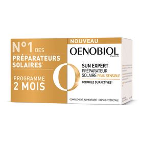 OENOBIOL SUN EXPERT Préparateur Solaire Peau Sensible - Protection cellulaire renforcée - Favorise un hâle intense et éclatant - Complément Alimentaire 2x30 capsules - Programme 2 mois