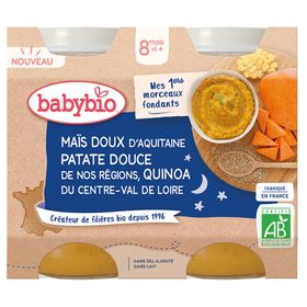 Babybio MAÏS DOUX D'AQUITAINE PATATE DOUCE DE NOS RÉGIONS QUINOA DU CENTRE-VAL DE LOIRE dès 8 mois