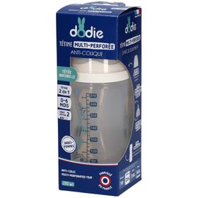 Dodie Flasche Sauger Multi-Perforiert Anti-Colic Blau +3M 270 ML