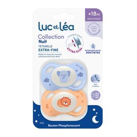 LUC ET LEA Duo extradünne, anatomisch geformte Nacht-Lutscher - Löwe und Elefant