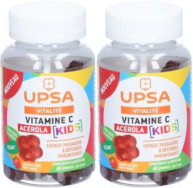 Acerola Vitamin C KIDS - 2 x 60 Kaugummis - Erwachsene & Kinder ab 3Jahren - Nahrungsergänzungsmittel, vegan, Erdbeergeschmack - Vorübergehende Müdigkeit und Immunabwehr