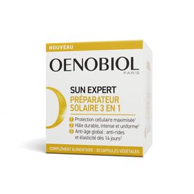 OENOBIOL - SUN EXPERT Sonnenpräparator 3in1 - Nahrungsergänzungsmittel - NEU-Dreifachwirkung- Zellschutz1 - Intensive Bräune2 - Globales Anti-Aging3- Klinisch erwiesen - 30 pflanzliche Kapseln