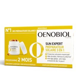OENOBIOL - SUN EXPERT Sonnenpräparator 3in1 - Nahrungsergänzungsmittel - NEU-Dreifachwirkung- Zellschutz1 - Intensive Bräune2 - Globales Anti-Aging3- Klinisch erwiesen - Packung 2 x 30 pflanzliche Kapseln