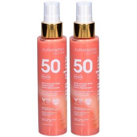 Alphanova Huile solaire rose scintillante SPF50 aux huiles bio