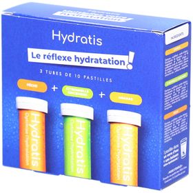 HYDRATIS - Pack 3 Mini Tubes Electrolytes - Pêche, Gingembre, Ananas